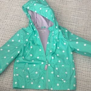 Cherokee Kids Raincoat - Teal with White Polka Dots and Purple lining